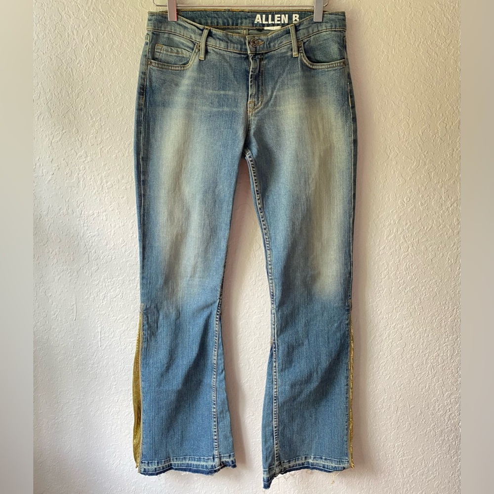 Vintage Allen B Y2k Festival Rave Flared Jeans Funky Pop Princess Gold VTG 32
